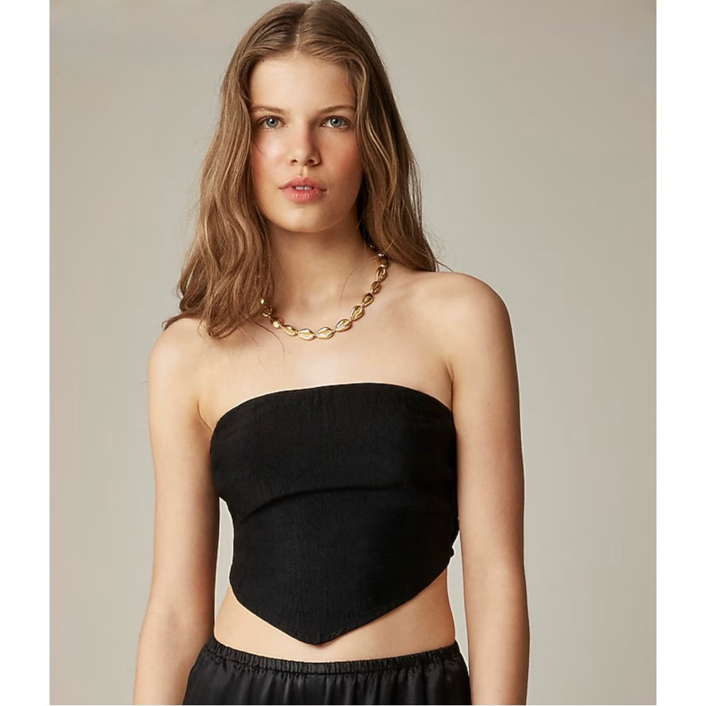 NWT J. Crew Tie-back Tube Top Textured Satin Black